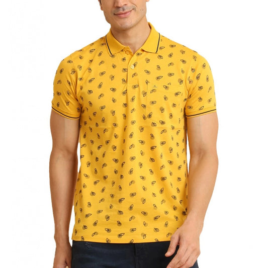 PKRKART Men's Casual Cotton Printed Polo Neck Half Sleeve T-Shirt (Mustard)