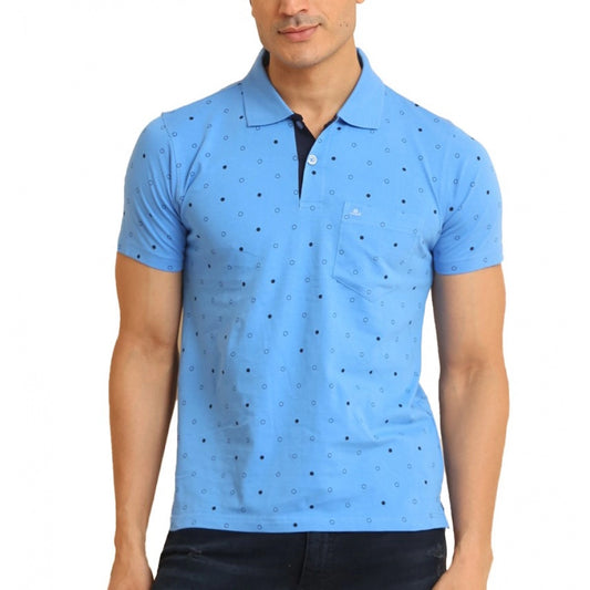 PKRKART Men's Casual Cotton Printed Polo Neck Half Sleeve T-Shirt (Blue)