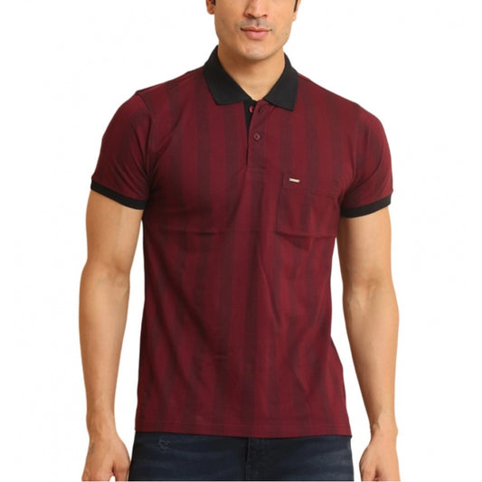 PKRKART Men's Casual Cotton Printed Polo Neck Half Sleeve T-Shirt (Plum)