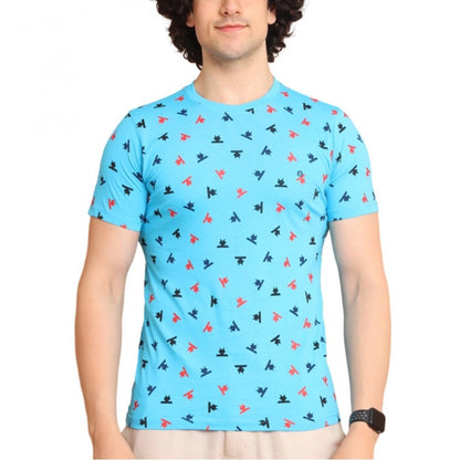 PKRKART Men's Casual Cotton Printed Round Neck Half Sleeve T-Shirt (Skyblue)