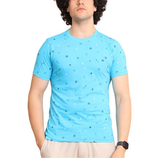 PKRKART Men's Casual Cotton Printed Round Neck Half Sleeve T-Shirt (Skyblue)