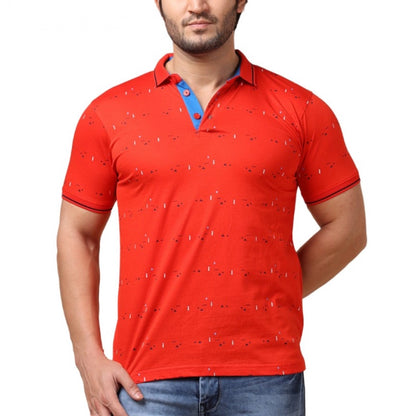PKRKART Men's Casual Cotton Printed Polo Neck Half Sleeve T-Shirt (Red)