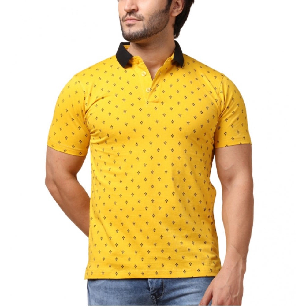 PKRKART Men's Casual Cotton Printed Polo Neck Half Sleeve T-Shirt (Yellow)