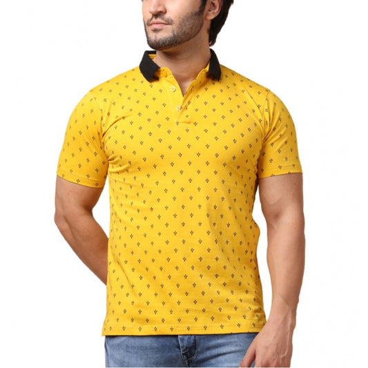 PKRKART Men's Casual Cotton Printed Polo Neck Half Sleeve T-Shirt (Yellow)