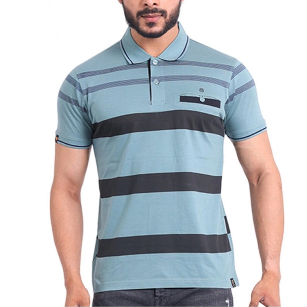 PKRKART Men's Casual Cotton Printed Polo Neck Half Sleeve T-Shirt (Green)
