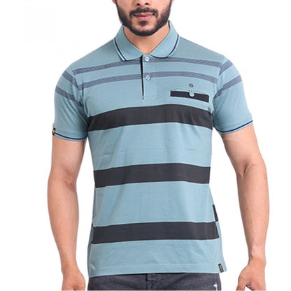 PKRKART Men's Casual Cotton Printed Polo Neck Half Sleeve T-Shirt (Green)