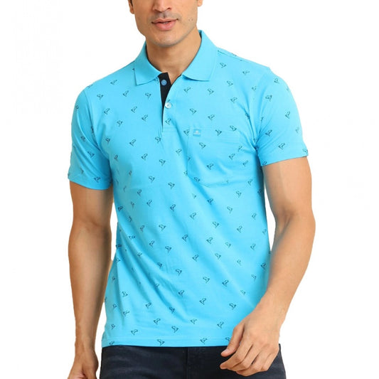 PKRKART Men's Casual Cotton Printed Polo Neck Half Sleeve T-Shirt (Skyblue)
