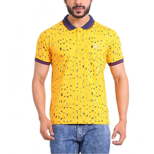 PKRKART Men's Casual Cotton Printed Polo Neck Half Sleeve T-Shirt (Turmeric)