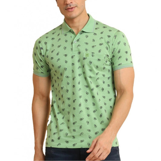 PKRKART Men's Casual Cotton Printed Polo Neck Half Sleeve T-Shirt (Light Green)