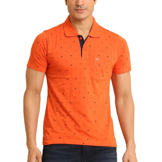 PKRKART Men's Casual Cotton Printed Polo Neck Half Sleeve T-Shirt (Rust)