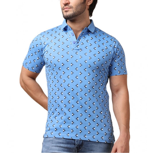 PKRKART Men's Casual Cotton Printed Polo Neck Half Sleeve T-Shirt (Blue)