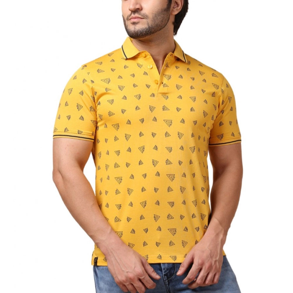 PKRKART Men's Casual Cotton Printed Polo Neck Half Sleeve T-Shirt (Mustard)