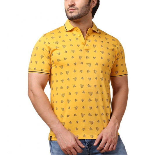 PKRKART Men's Casual Cotton Printed Polo Neck Half Sleeve T-Shirt (Mustard)