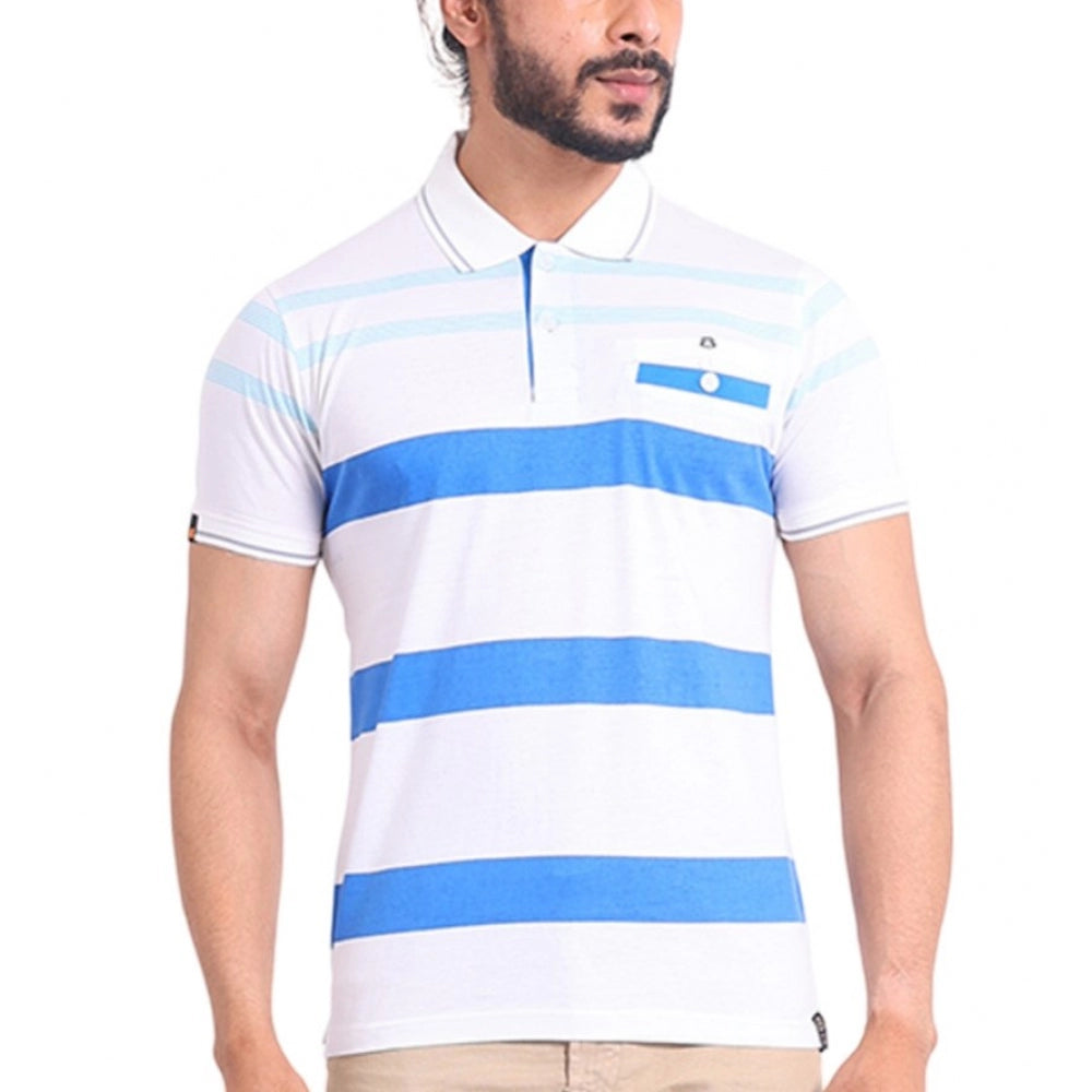 PKRKART Men's Casual Cotton Printed Polo Neck Half Sleeve T-Shirt (White)