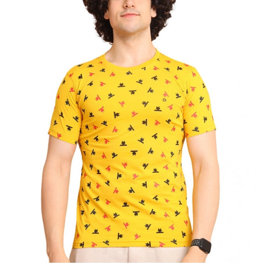 PKRKART Men's Casual Cotton Printed Round Neck Half Sleeve T-Shirt (Yellow)