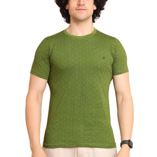 PKRKART Men's Casual Cotton Printed Round Neck Half Sleeve T-Shirt (Green)