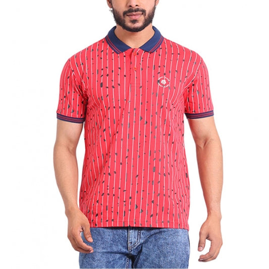 PKRKART Men's Casual Cotton Printed Polo Neck Half Sleeve T-Shirt (Red)