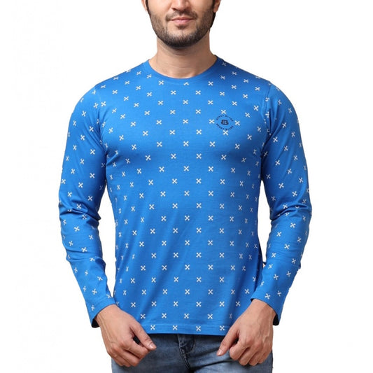 PKRKART Men's Casual Cotton Printed Round Neck Full Sleeve T-Shirt (Blue)