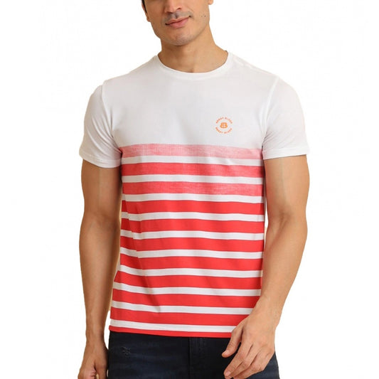 PKRKART Men's Casual Cotton Printed Round Neck Half Sleeve T-Shirt (Red)