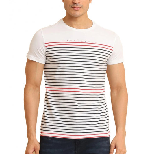 PKRKART Men's Casual Cotton Printed Round Neck Half Sleeve T-Shirt (White)