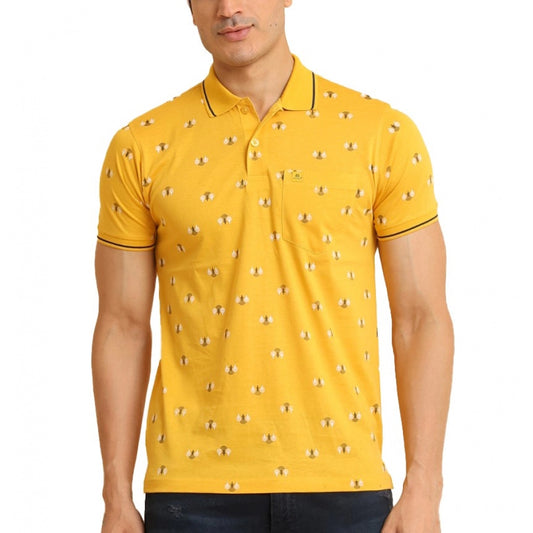 PKRKART Men's Casual Cotton Printed Polo Neck Half Sleeve T-Shirt (Mustard)