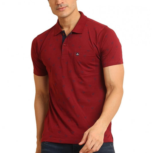 PKRKART Men's Casual Cotton Printed Polo Neck Half Sleeve T-Shirt (Red)