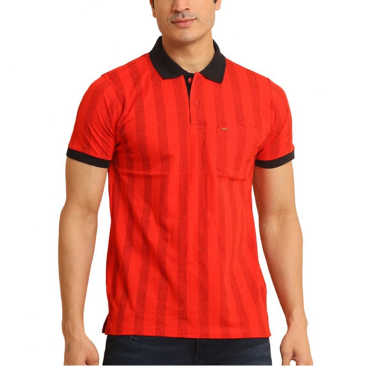 PKRKART Men's Casual Cotton Printed Polo Neck Half Sleeve T-Shirt (Red)
