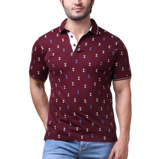 PKRKART Men's Casual Cotton Printed Polo Neck Half Sleeve T-Shirt (Plum)