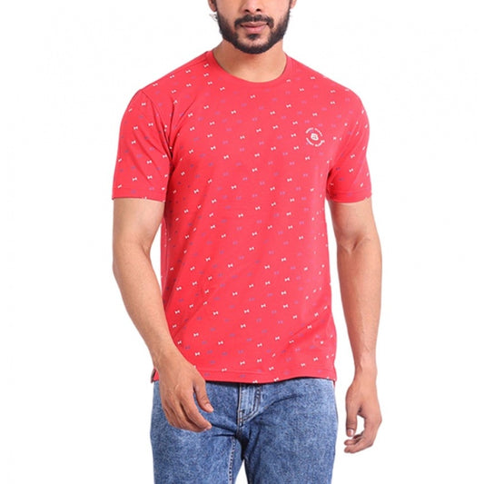 PKRKART Men's Casual Cotton Printed Round Neck Half Sleeve T-Shirt (Red)