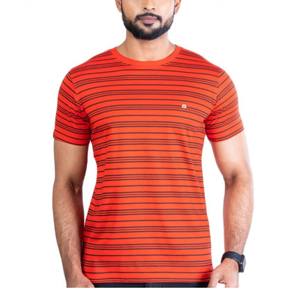 PKRKART Men's Casual Cotton Printed Round Neck Half Sleeve T-Shirt (Red)
