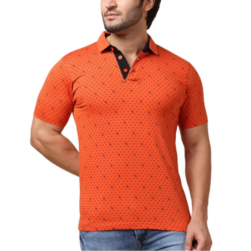 PKRKART Men's Casual Cotton Printed Polo Neck Half Sleeve T-Shirt (Rust)
