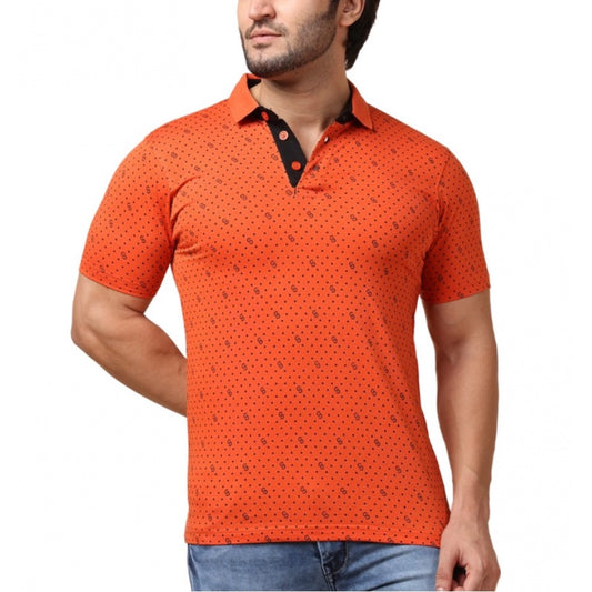 PKRKART Men's Casual Cotton Printed Polo Neck Half Sleeve T-Shirt (Rust)