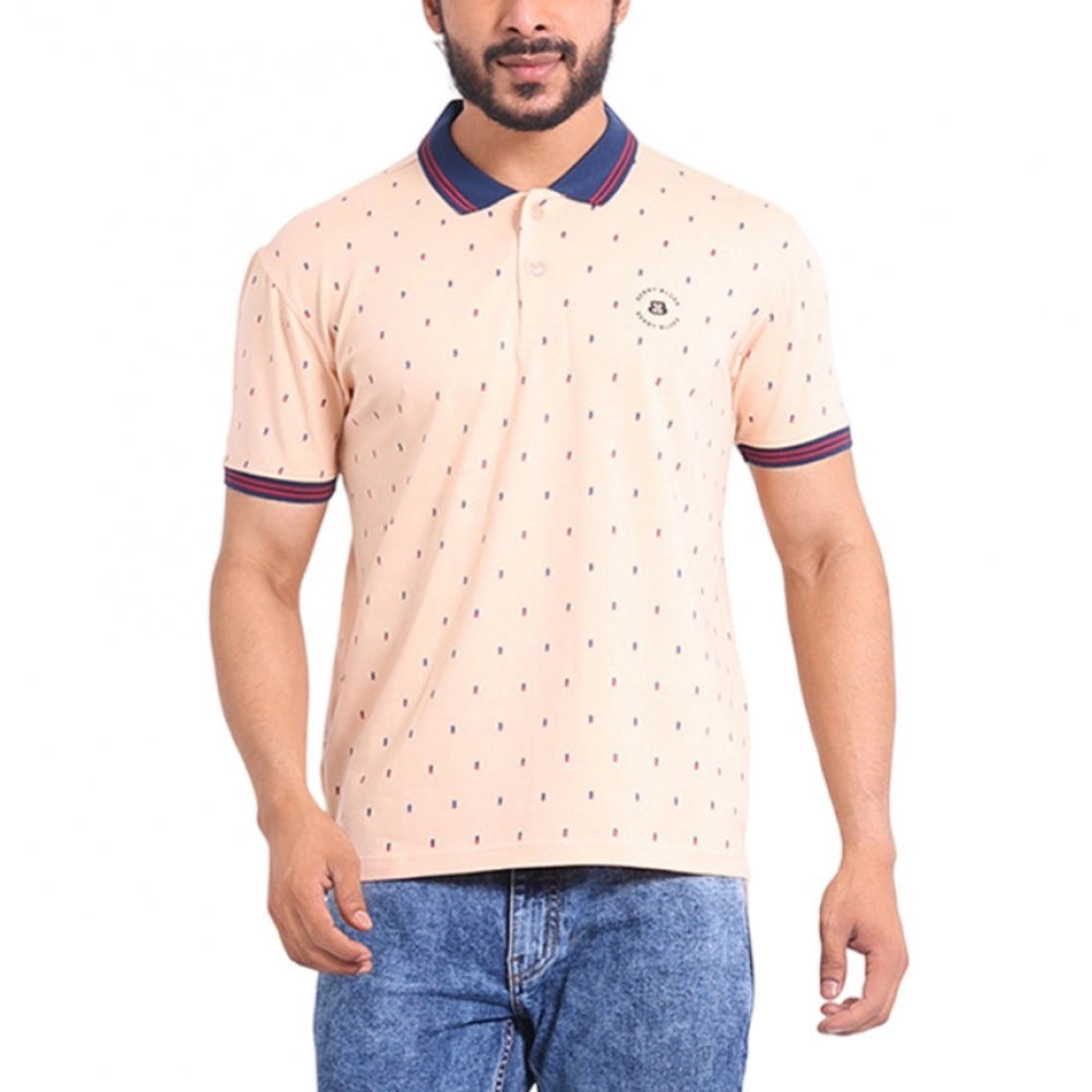 PKRKART Men's Casual Cotton Printed Polo Neck Half Sleeve T-Shirt (Peach)