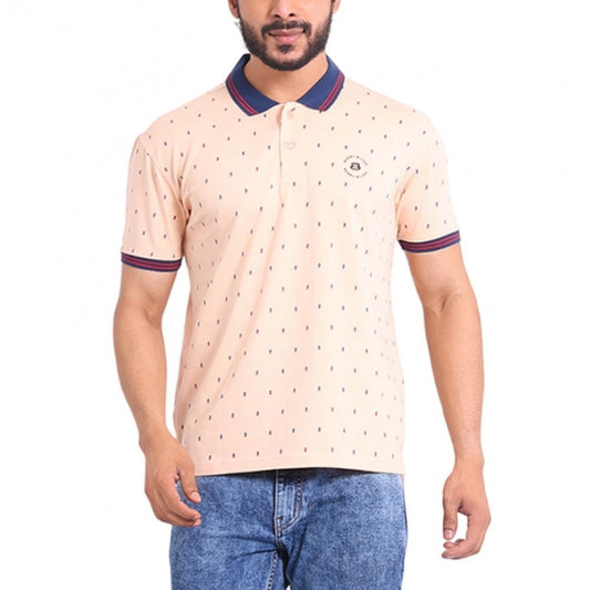 PKRKART Men's Casual Cotton Printed Polo Neck Half Sleeve T-Shirt (Peach)