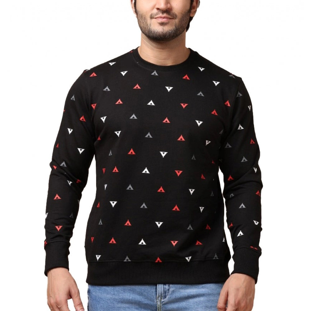 PKRKART Men's Casual Cotton Printed Round Neck Full Sleeve Sweat T-Shirt (Black)