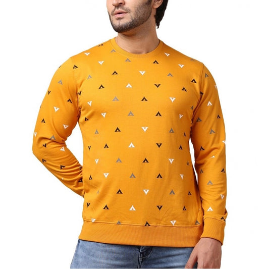 PKRKART Men's Casual Cotton Printed Round Neck Full Sleeve Sweat T-Shirt (Mustard)