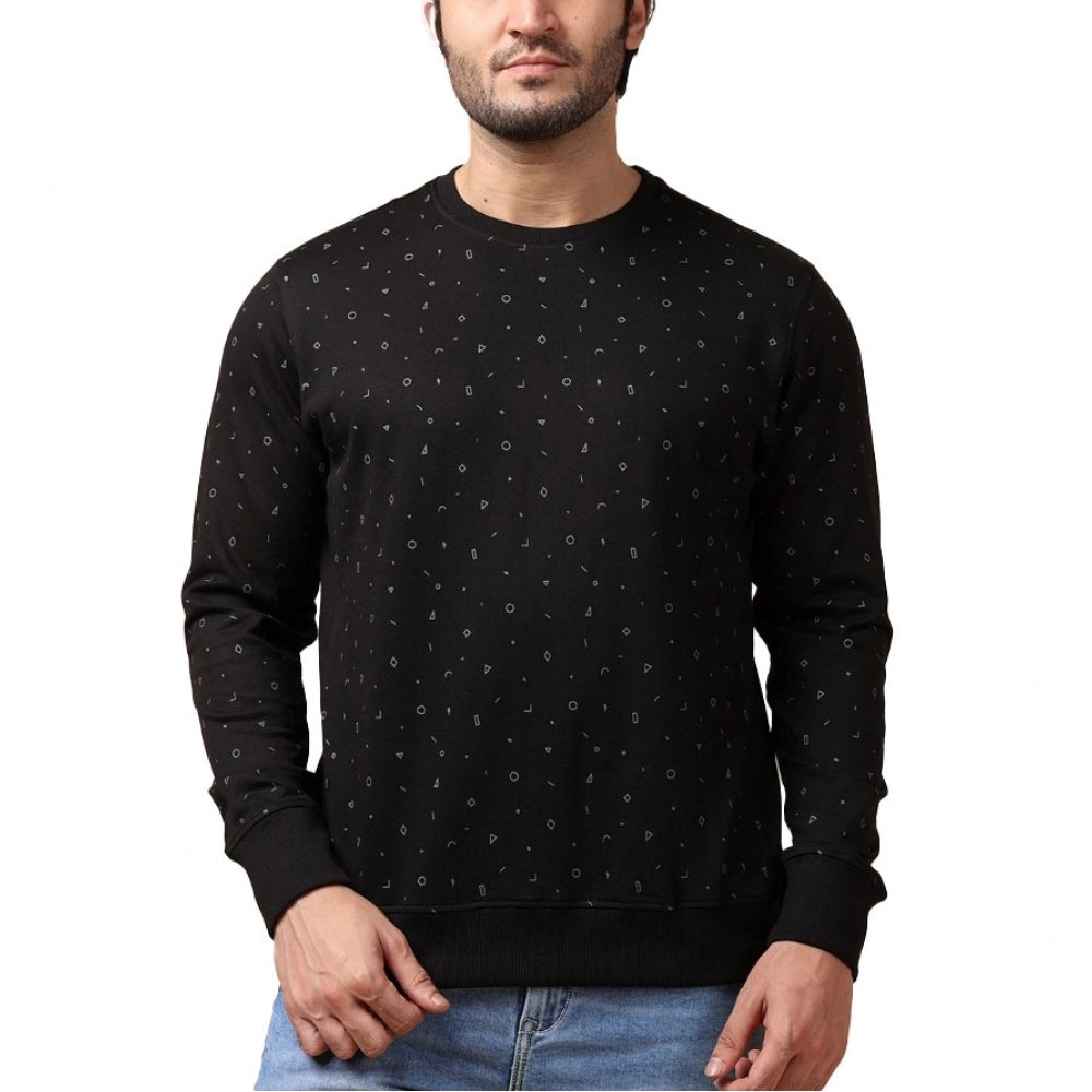 PKRKART Men's Casual Cotton Printed Round Neck Full Sleeve Sweat T-Shirt (Black)