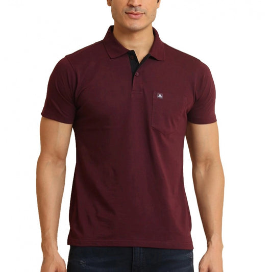 PKRKART Men's Casual Cotton Printed Polo Neck Half Sleeve T-Shirt (Wine)