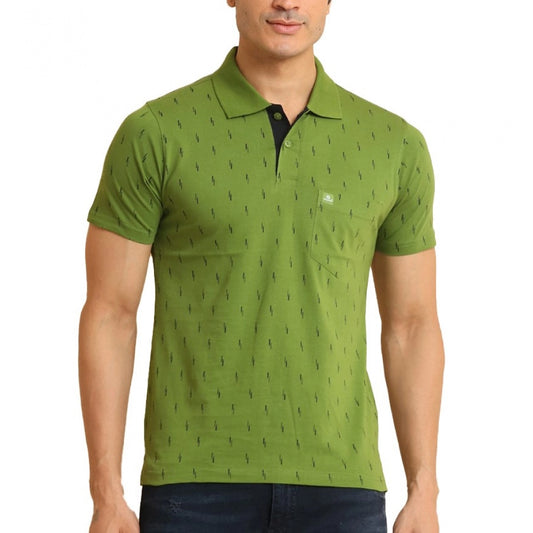 PKRKART Men's Casual Cotton Printed Polo Neck Half Sleeve T-Shirt (Green)