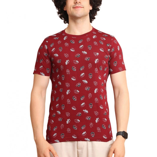 PKRKART Men's Casual Cotton Printed Round Neck Half Sleeve T-Shirt (Maroon)
