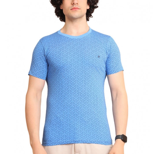 PKRKART Men's Casual Cotton Printed Round Neck Half Sleeve T-Shirt (LightBlue)