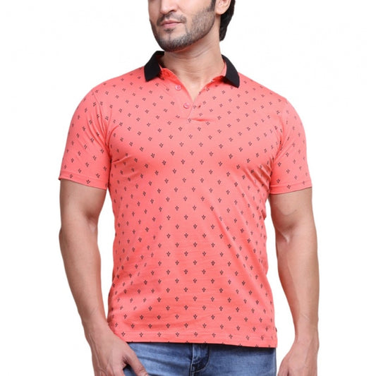 PKRKART Men's Casual Cotton Printed Polo Neck Half Sleeve T-Shirt (Red)