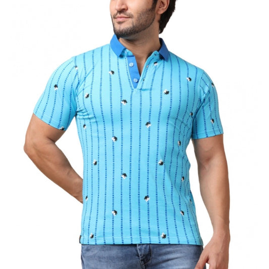 PKRKART Men's Casual Cotton Printed Polo Neck Half Sleeve T-Shirt (Skyblue)