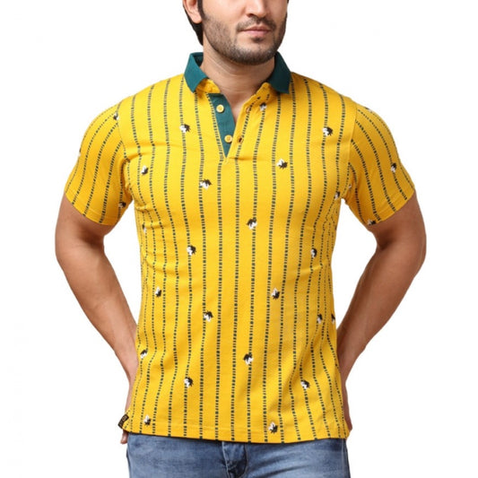PKRKART Men's Casual Cotton Printed Polo Neck Half Sleeve T-Shirt (Yellow)