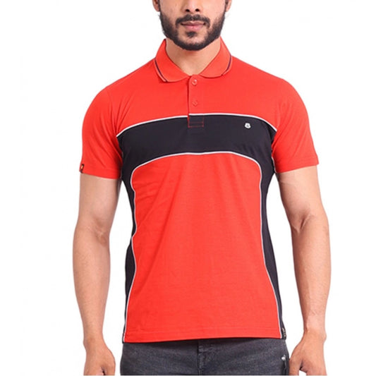 PKRKART Men's Casual Cotton Printed Polo Neck Half Sleeve T-Shirt (Red)