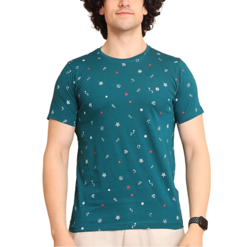 PKRKART Men's Casual Cotton Printed Round Neck Half Sleeve T-Shirt (Green)