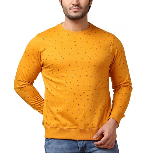 PKRKART Men's Casual Cotton Printed Round Neck Full Sleeve Sweat T-Shirt (Mustard)