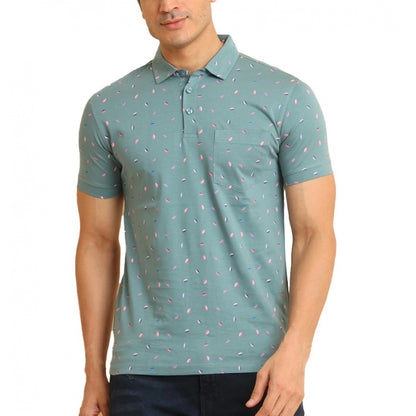 PKRKART Men's Casual Cotton Printed Polo Neck Half Sleeve T-Shirt (Grey)