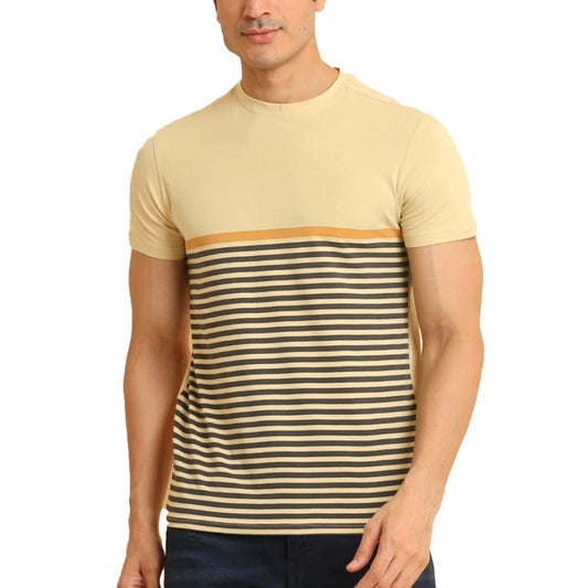 PKRKART Men's Casual Cotton Printed Round Neck Half Sleeve T-Shirt (Brown)