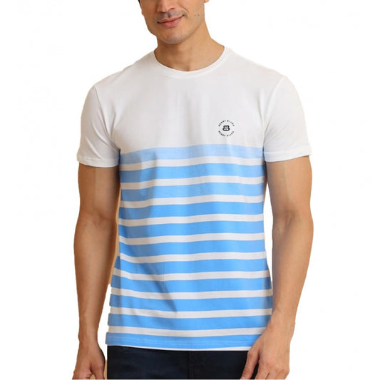 PKRKART Men's Casual Cotton Printed Round Neck Half Sleeve T-Shirt (Blue)